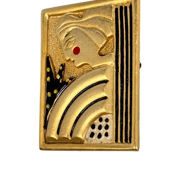 Signed AJC Cubism Artwork Brooch Matte Gold Tone Abstract Lady 1980s - Picture 1 of 7